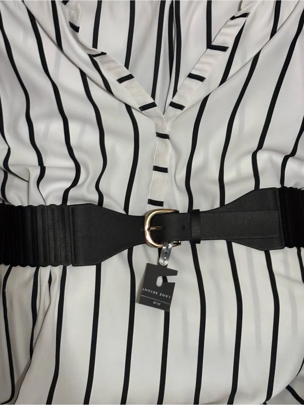 Lane Bryant Black Elastic Belt with Gold‎ Buckle Accordion Stretch Belt READ